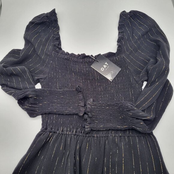 Oat New York Dresses & Skirts - OAT New York Women's Dress Black Gold Metallic Pinstripe Midi Smocked NWT